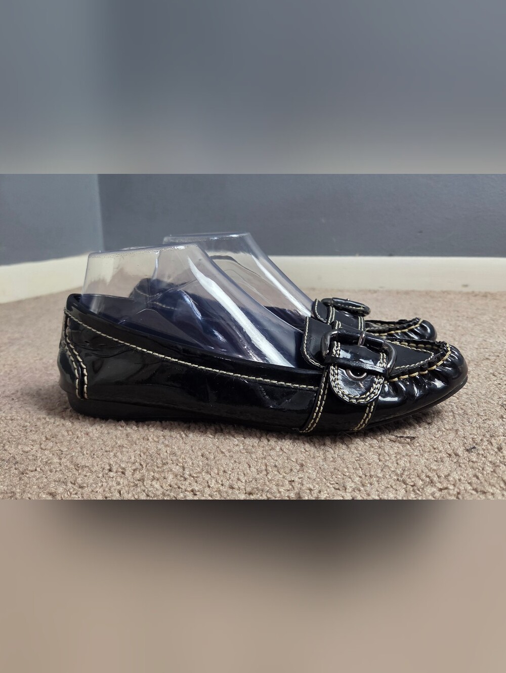 Nickels Black Patent Loafer with Contrast Stitching